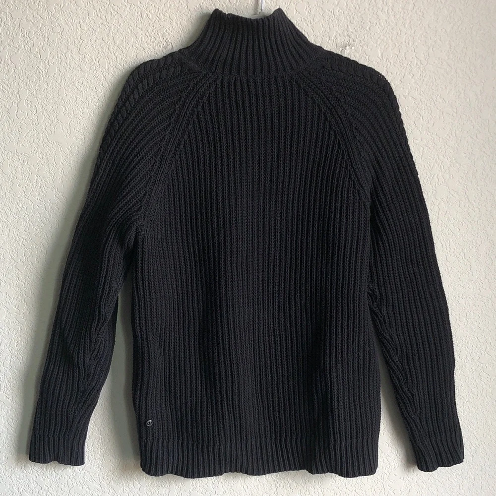 Lululemon Bring The Cozy Sweater Black Cotton Cable Knit Turtleneck